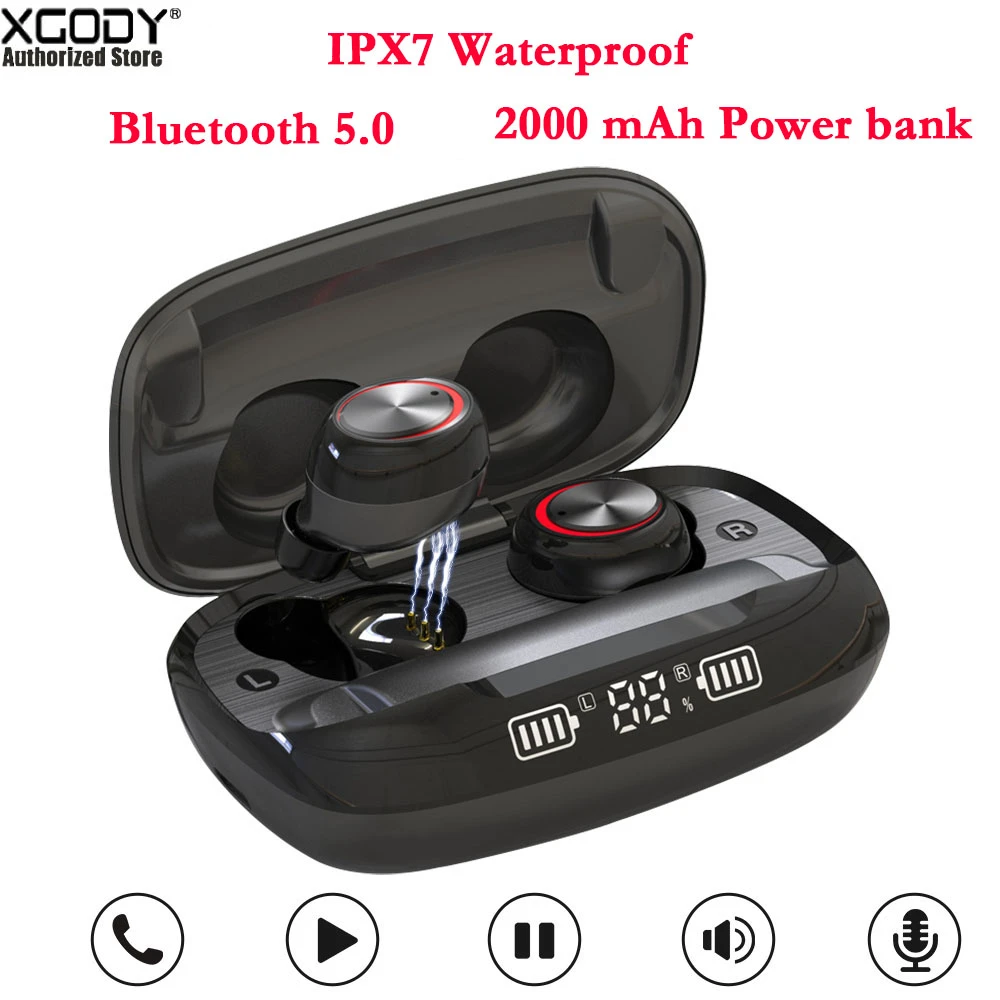 H02 5.0 Bluetooth Wireless Earphones IPX7 TWS Waterproof Earphone 3D Stereo  Sport Earphones With Power Bank Cordless Earbuds