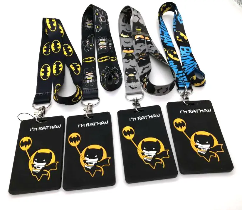  5 Pcs Cartoon batman Lanyard Key Chains Card Holders Bank Card Neck Strap Card Bus ID Holders