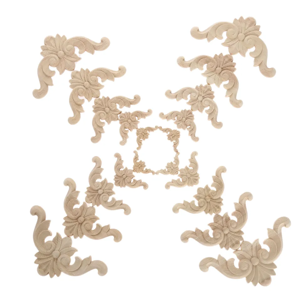 6 Pièces Appliques En Bois Sculpté Style Européen - Motif Rose Fleur - Pour Meubles, Portes, Déco Murale - Non Peint