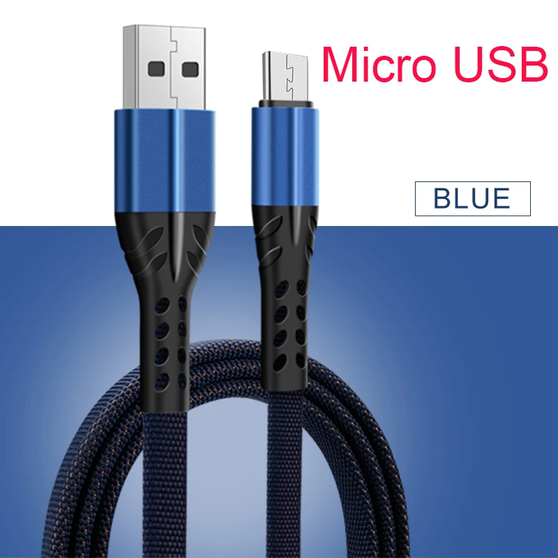 1 м Micro USB кабель для huawei Honor Typc C USB кабель для samsung A50 телефонный кабель для Xiaomi Redmi Быстрая зарядка линия передачи данных - Цвет: Blue For Micro USB