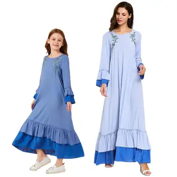 

Muslim Mother And Child Matching Maxi Dress Women Girls Embroidery Abaya Islamic Clothing Dresses Arab Family Matching Outfits