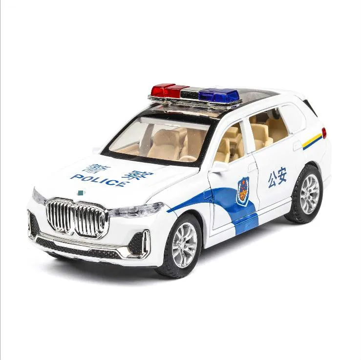 

1:32 Simulation X7 Policc Car Alloy Car Model Pull Back Sound Light 6 Open Doors Car Toys Children's Birthday Gifts Boy Toys