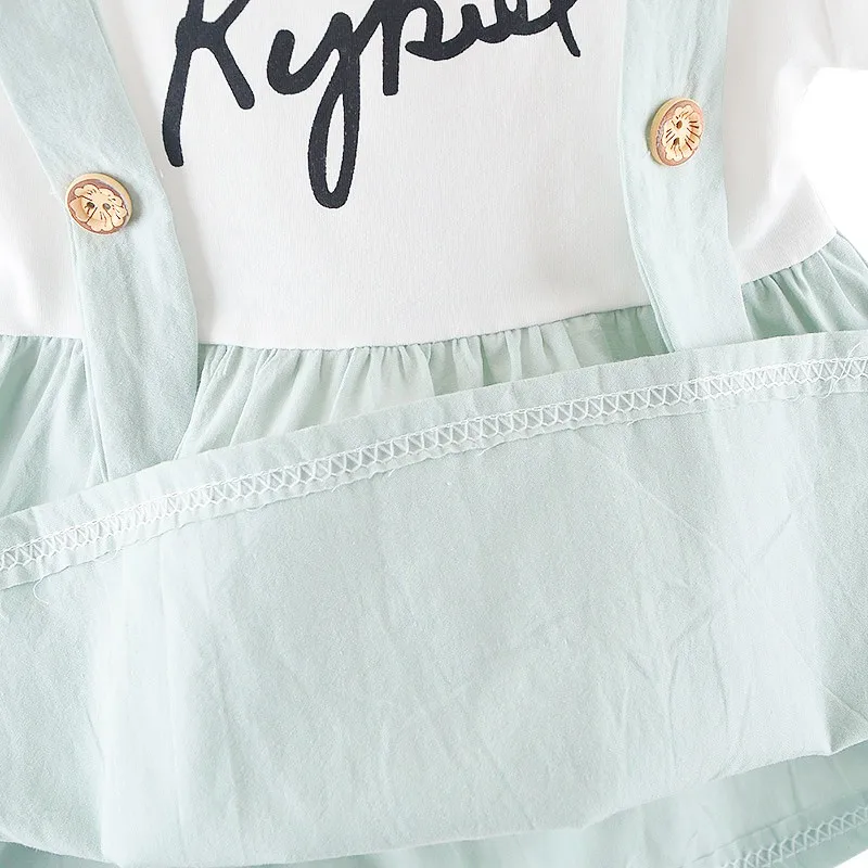 New Baby Girl Dress Fake 2 Piece Letter Print Short Sleeve Hot Sale Summer Cotton Sundress Straps Dress