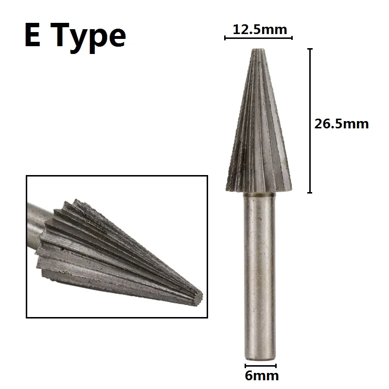 XCAN 1 шт. 6 мм хвостовик высокоскоростной стали роторные заусенцы маршрутизатор RASPS для гравировки металла/шлифовки роторных сверл напильники - Цвет: E Type