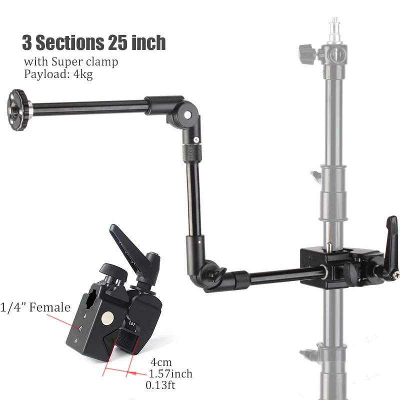 BFOLLOW Heavy Articulated Magic Arm 25" 32" Clamp Mount for DSLR Camera Camcorder Overhead Video Webcam Tablet Phone Bracket phone mount holder camera magic arm desk mount stand