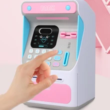 Cofrinho eletrônico simulado face recognition caixa de dinheiro da máquina atm sem o presente das crianças da cédula de papel do rolo automático elétrico