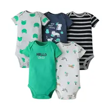 

5Pcs Set Cartoon Print Stripped Newborn Infant Baby Romper Short Sleeve Cotton Climbing Clothes One-piece Jumpsuit Kids Clothing