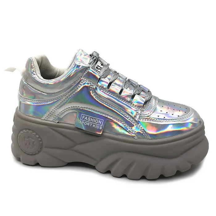 CAILASTE/; женские кроссовки на платформе; обувь на высоком каблуке с круглым носком; повседневная обувь на шнуровке; женская Ультралегкая обувь в стиле Харадзюку - Цвет: 01 Silver