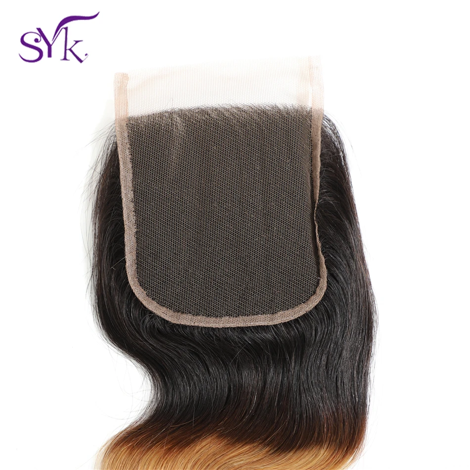 SYK Hair Ombre Lace Closure Brazilian Human Hair T1B/27 Body Wave Hair 4*4 Lace Closure Pre Colored Non Remy Hair Extensions