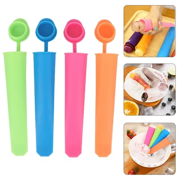 

4PCS Colorful Creative DIY Silicone Handheld Popsicle Mold With Cover Summer Ice Maker Popsicle Cone Holder Kitchen Accessories