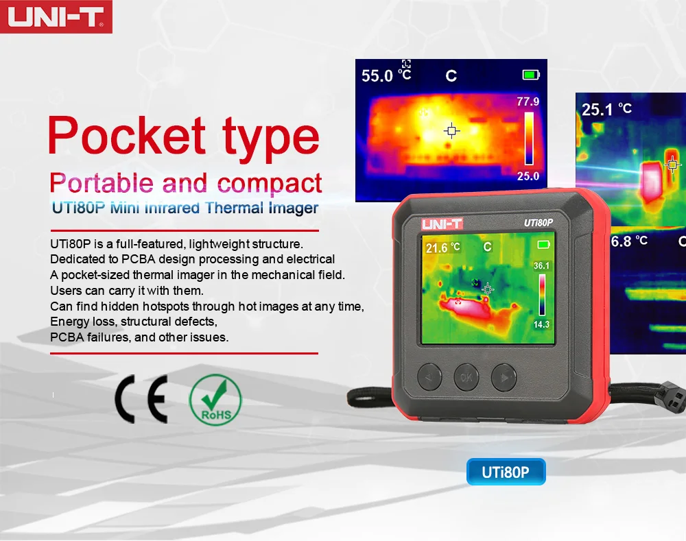 Инфракрасный Тепловизор мини тепловизор UNI-T UTI80P usasensor-10℃~ 400℃ перезаряжаемая литиевая батарея ПК программное обеспечение для анализа
