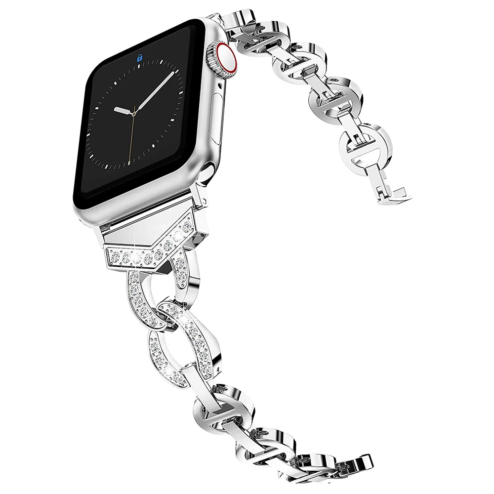 Роскошный металлический ремешок из нержавеющей стали для Apple Watch band 44 мм 42 мм 40 мм 38 мм Алмазный ремешок для iwatch 4 3 2 1 Аксессуары для часов