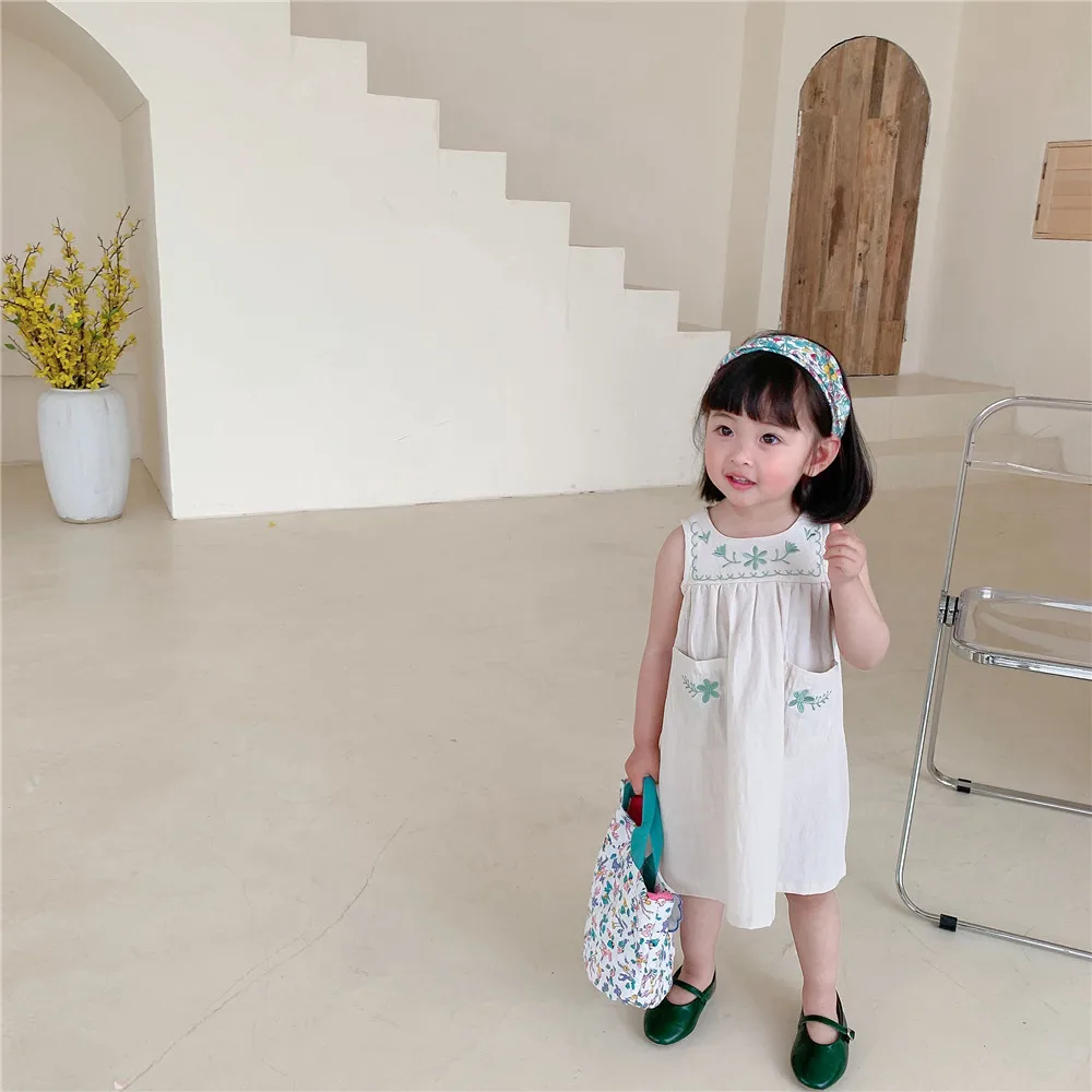 2022 Summer Korean Girls' Vest Skirt Thin Foreign Style Washed Cotton Dress Children'S Embroidered Skirt Baby Girl baby boy dress