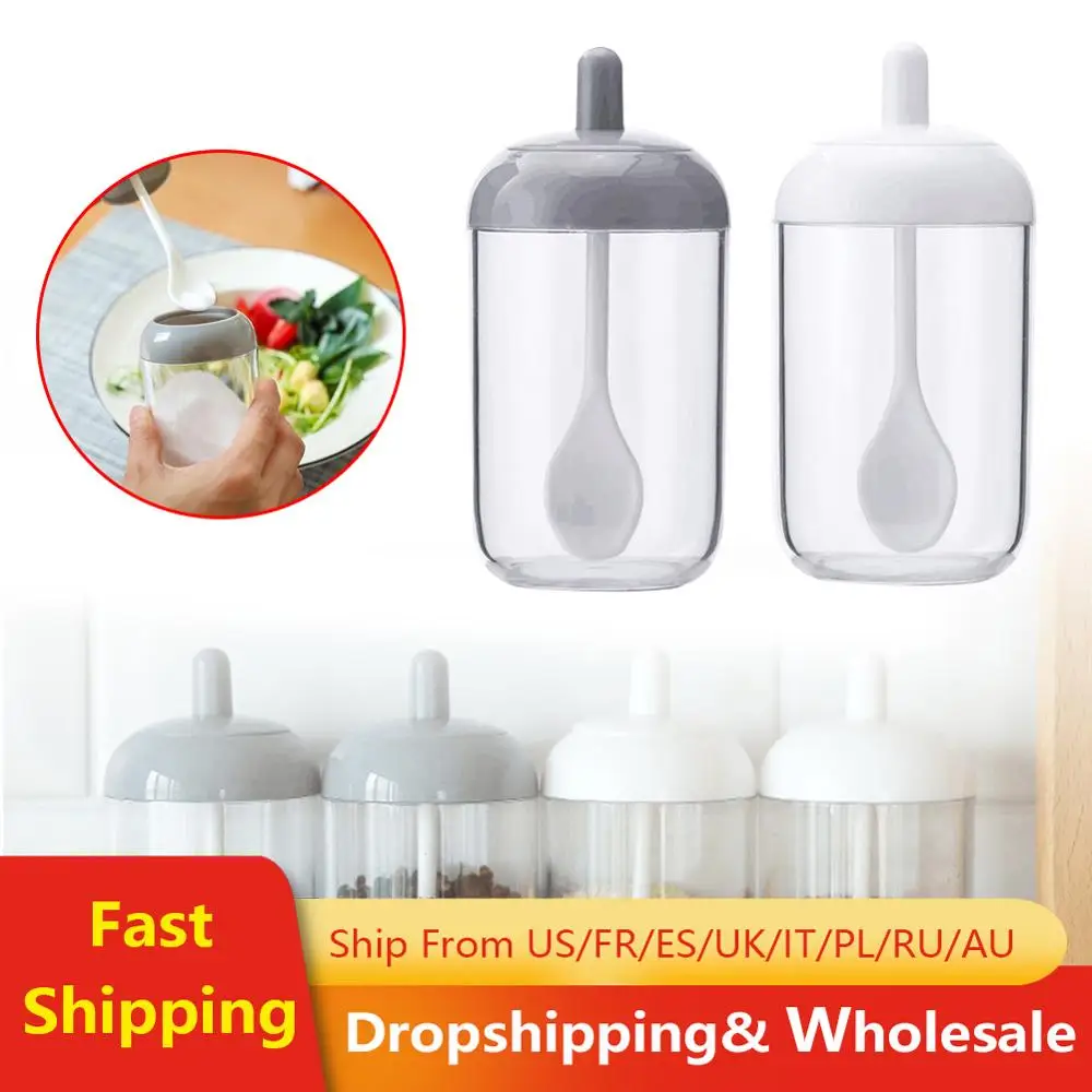 

Plastic Seasoning Rack Jar Spice Pots Salt Tins Spice Storage Container Pepper Seasoning Kitchen Jar With Spoon Kitchen Supplies