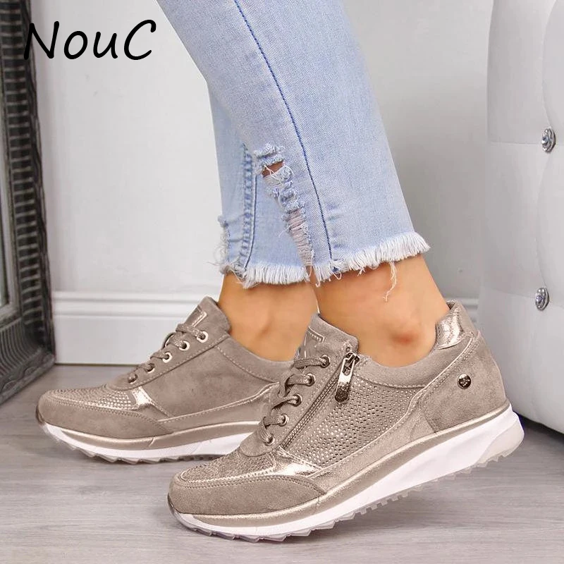

Shoes Woman Sneakers Gold Zipper Platform Trainers Women Shoes Casual Lace-Up Tenis Feminino Zapatos De Mujer Women Sneakers