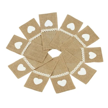 

Practical 30Pcs Jute Burlap Lace Cutlery Pouch Wedding Tableware Party Decoration Supplies Fork and Knife Storage Bag Table