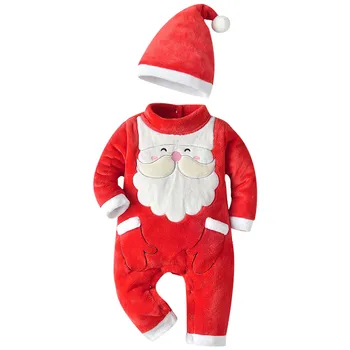 

New Born Baby Clothes Toddler Baby Girls Boys Jumpsuit Thick Christmas Santa Winter Warm Jumpsuit Hat Set Outfits Baby Onesie