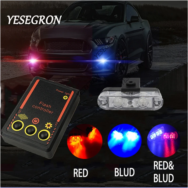 YESEGRON красные синие Авто Передняя решетка аварийного флэш Предупреждение