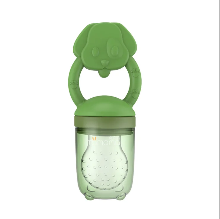 green bag Puppy Детское вспомогательное питание Фидер силикагель может кусать фрукты и овощи, Леко может варить музыку укуса ребенка в горячей воде - Цвет: green bag Puppy