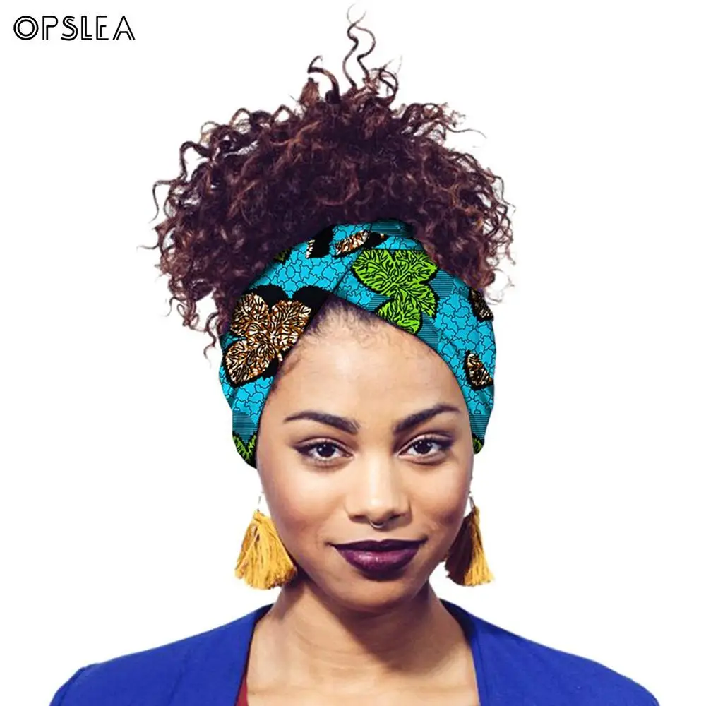 Opslea Dashiki African Women Print Cotton Turban Headband Hair Strap African Head Wraps Batik Dyeing Tribal Printed Headscarf