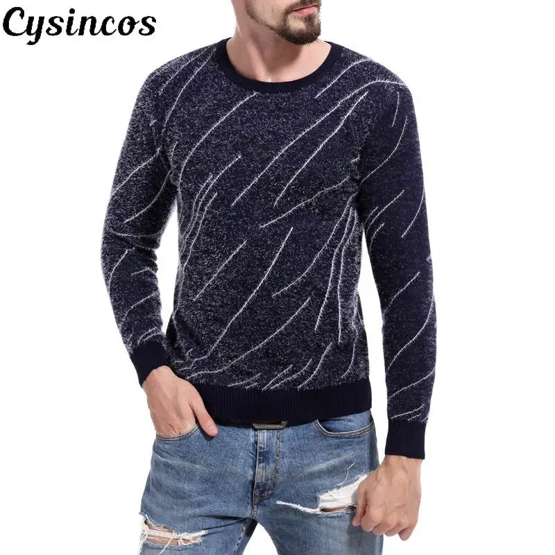

CYSINCOS Cashmere Wool Sweater 2019 Autumn Winter Slim Fit Pullovers Men Argyle Pattern V-Neck Pull Homme Christmas Sweaters