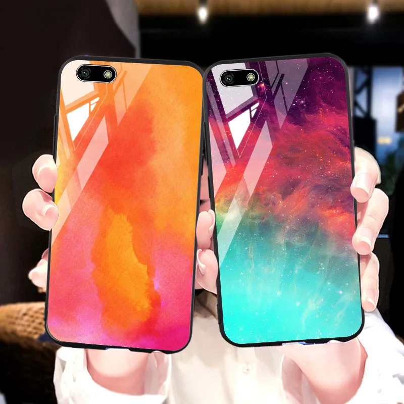 

Tempered Glass Case for Huawei Honor 8A 8S 7A Pro 7C Cases Star Space Phone Cover for Huawei Y6 Pro Y5 2019 Y9 Y7 Prime 2018