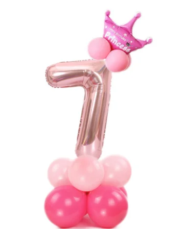 Pink 7 14 шт., костюм на день рождения, 1, 2, 3, 4, 5, 6, 7, 8, 9, 0, шар с цифрами, розовое золото, колонна, Золотая Корона, шары на день рождения, вечерние шары - Цвет: Pink 7