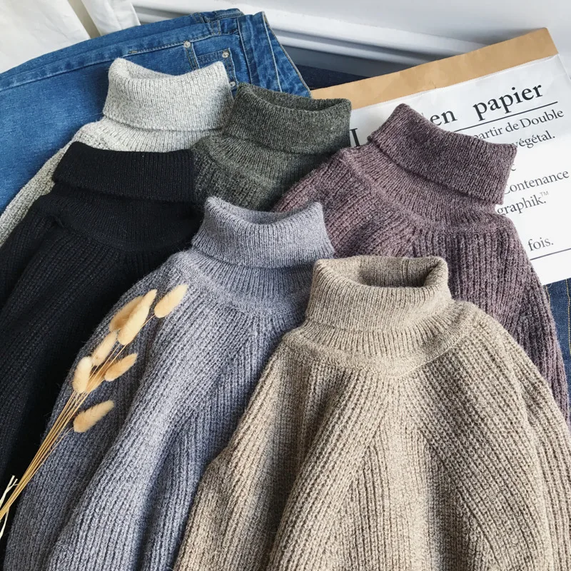 Свитер мужской зимний с высоким воротником теплый модный однотонный