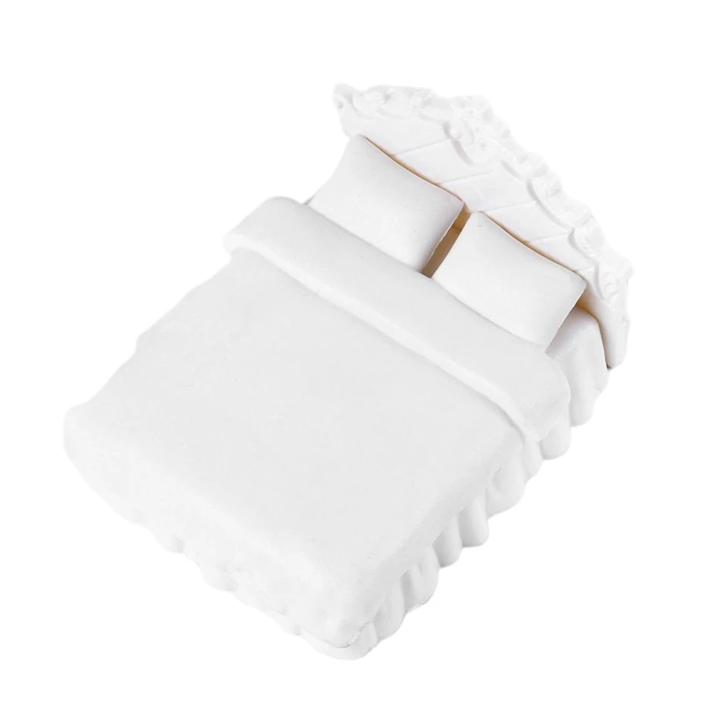 4 inch Miniature Double Bed Model Kit for Dollhouse Decorations, Fairy Garden Supplies, Micro Landscape Accessories