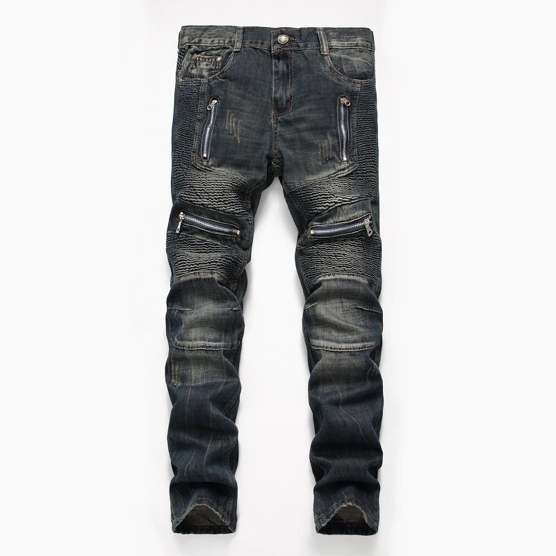 De alta calidad de la marca pantalones de talla grande 29-42 retro de la motocicleta largo jeans falda pantalones de mezclilla de la calle cremallera pantalones vaqueros