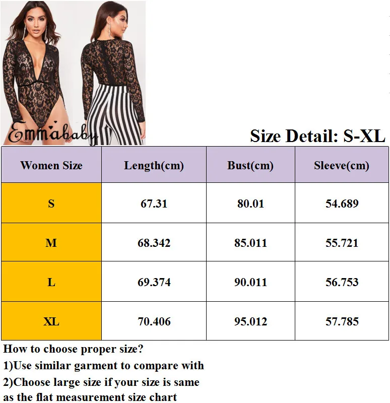 Women Lace Leotard Hollow Out Tops Romper Bodysuit Long Sleeve V Plunge Stretch Outfits