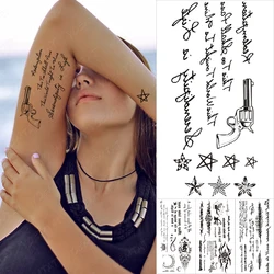 Transferable Black Word Waterproof Temporary Tattoo Sticker Gun Star Ideal English Text Arabic Letter Moon Flash Tatto Women Men