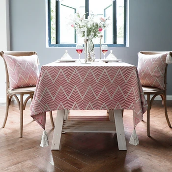 

Wave Pattern Jacquard Tablecloth with Tassel Elegant Home Decor Dining Table Protective Cover Party Long Table Cloth