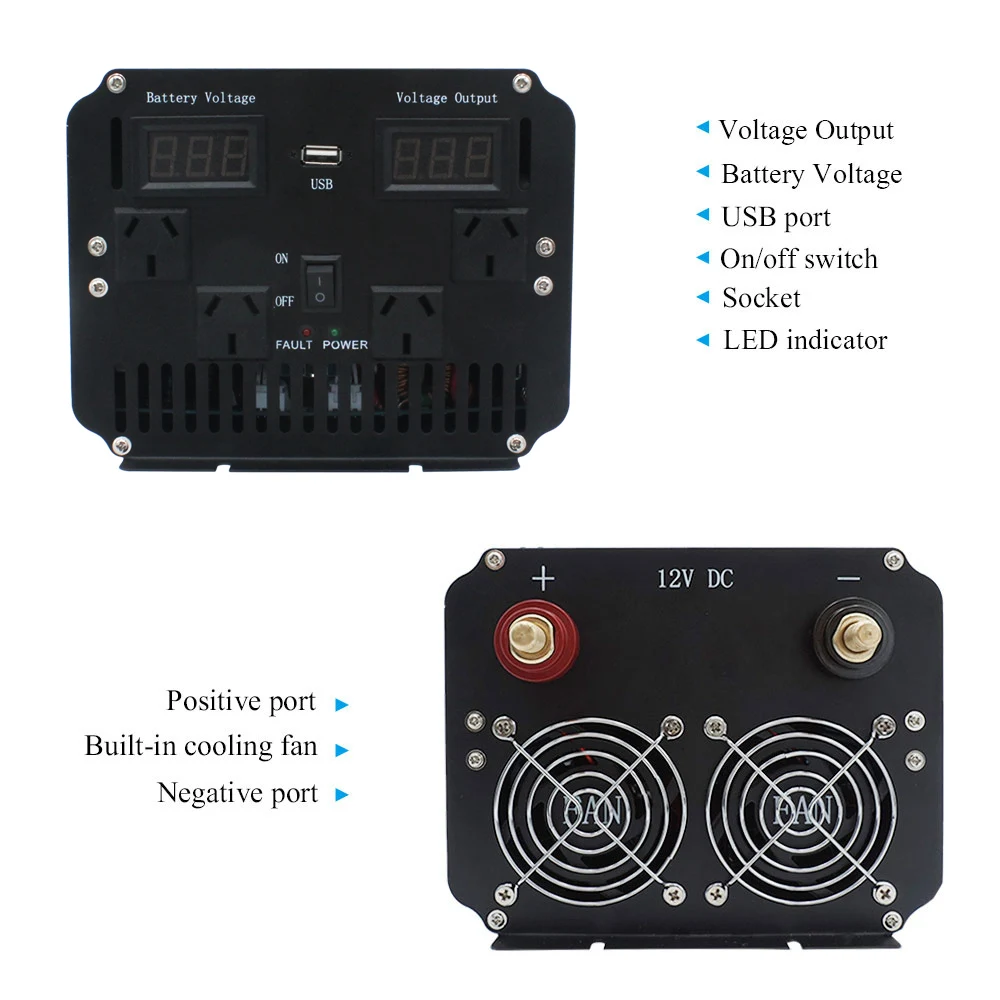 US $254.02 DC12V24V TO AC230V 8000W Peak Dual LED Dual AU US socket Pure sine wave power inverter with 31A USB Inverter Blue