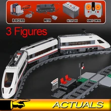 Técnica cidade bloco de construção de alta velocidade trem de passageiros modelo tijolos brinquedos compatíveis 60051 com função de energia 02010 28031