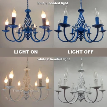 

Country garden Black white blue chandelier light LED candle lamp E14 foyer living dinning room 3 5 6 8 arms LED chandelier light