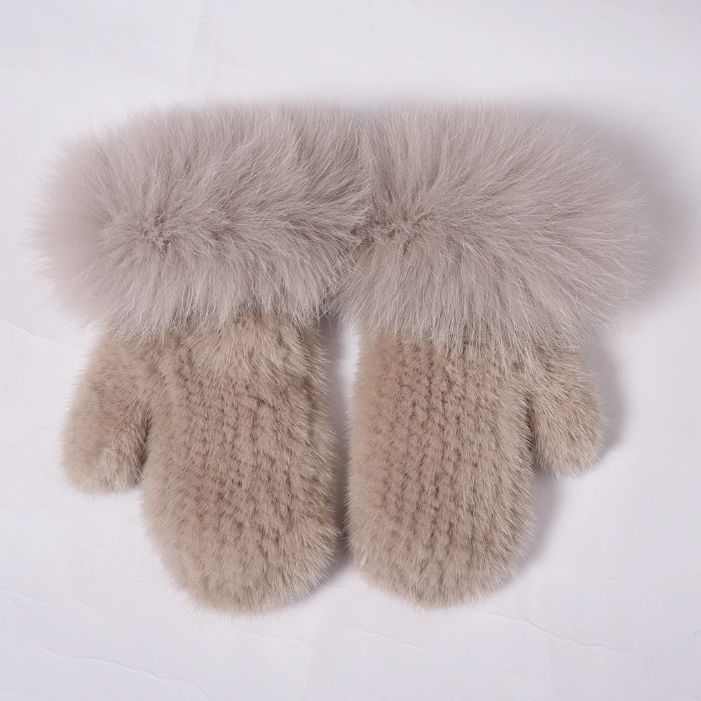 Mocca JKKFURS Новое поступление перчатки из натурального меха норки зимние теплые варежки из натурального меха лисы женские меховые перчатки S7750 - Цвет: Mocca
