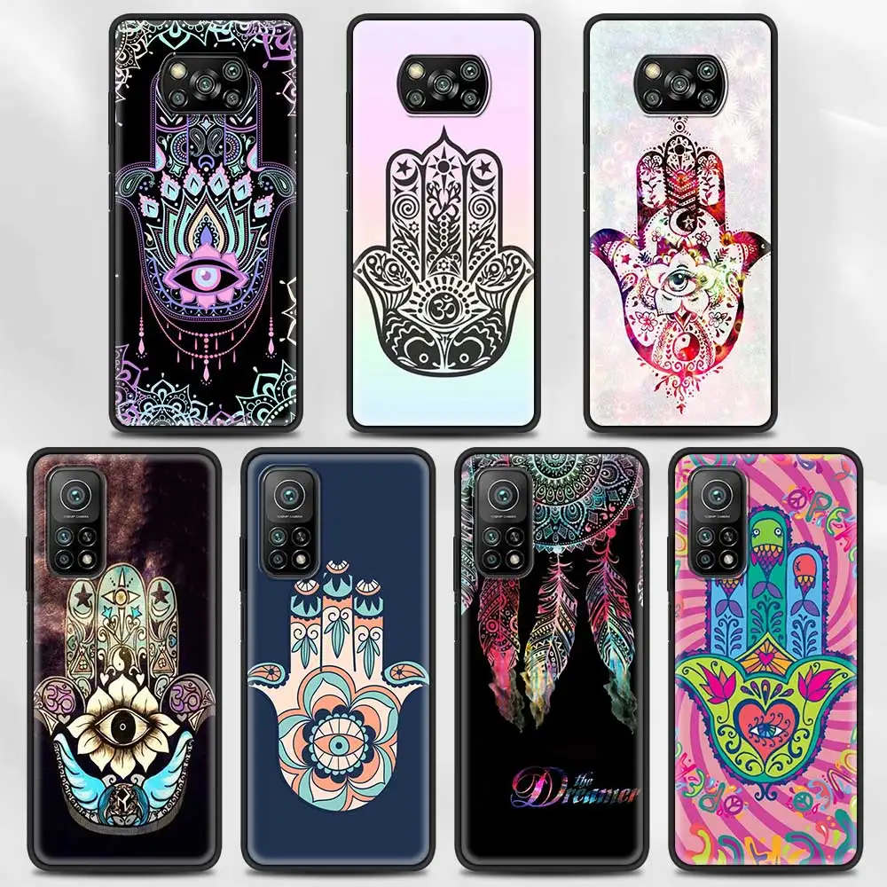 Phone Case For Xiaomi Poco X3 NFC M3 Pro Pocophone F1 F3 Note 10 A2 Lite CC9E CC9 A3 TPU Capa Hamsa Hand Amulet Psychedelic Art | Мобильные