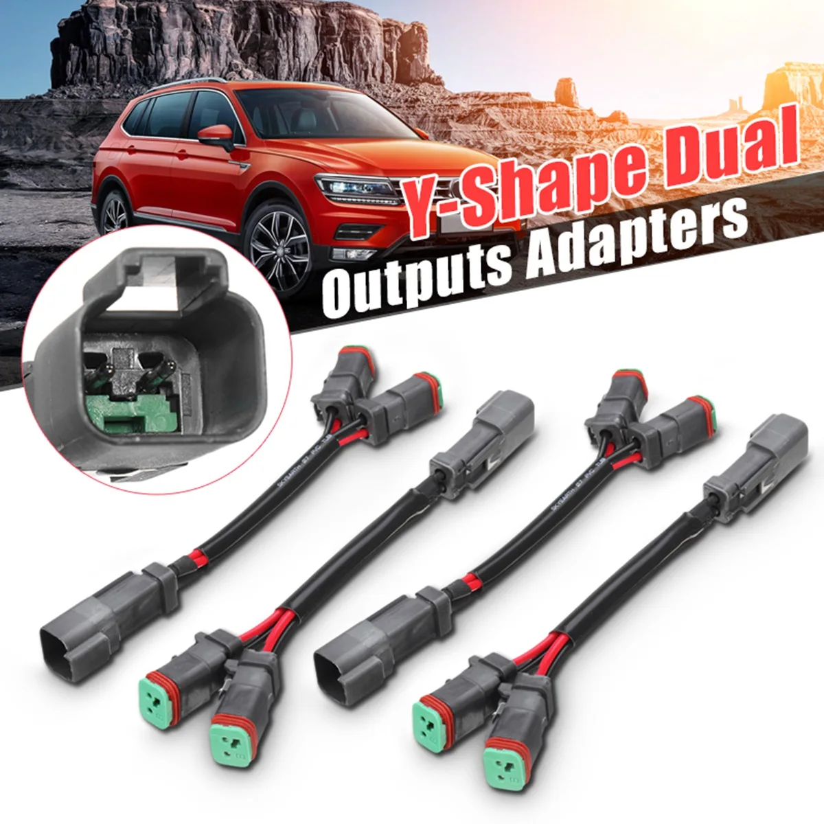 

Pair Y-Shape Dual Outputs Deutsch DT Plug Adapters DTP Connectors Splitter For LED Fog Lamp