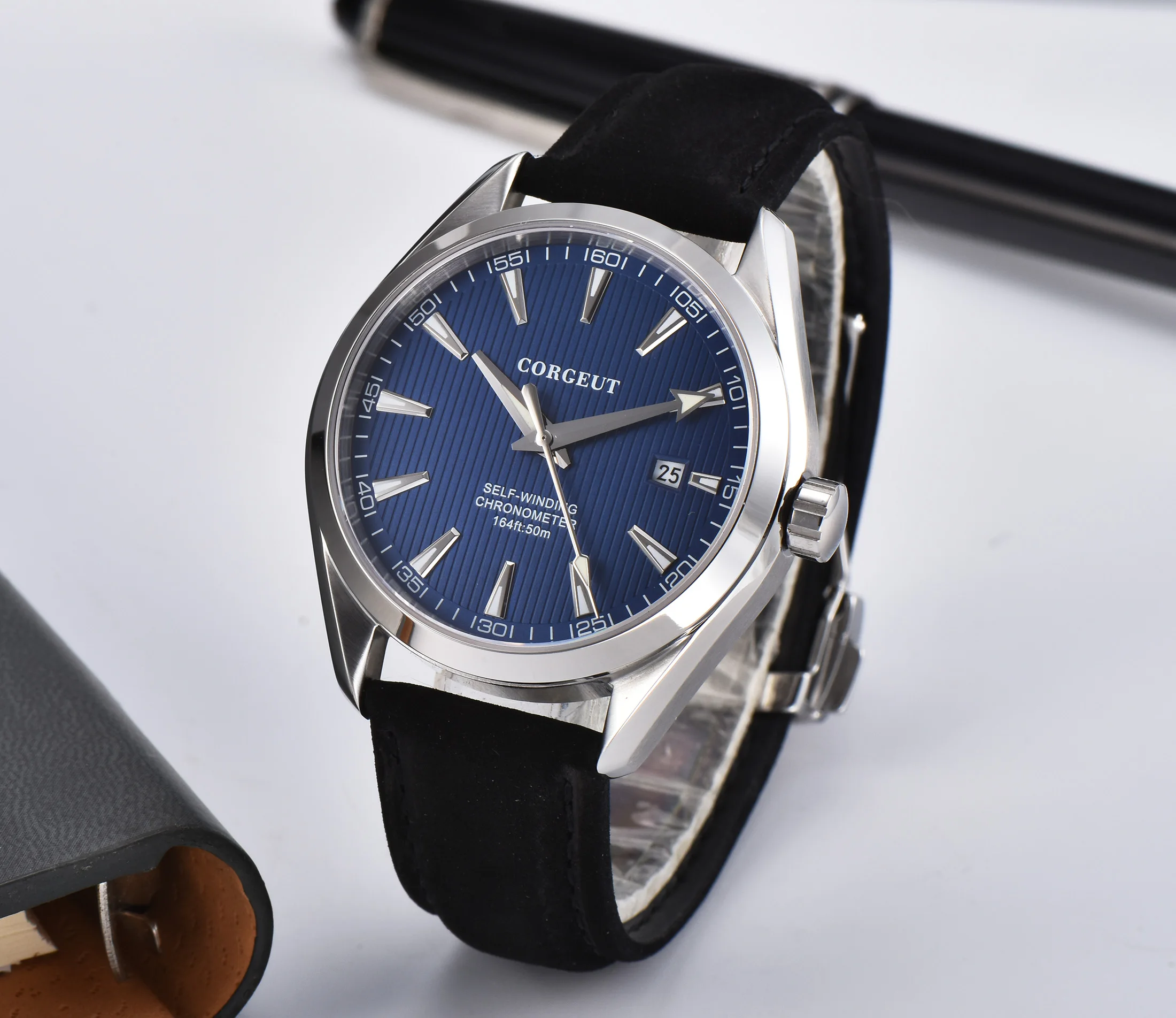 

Corgeut 41mm luxury blue Dial Date Sapphire Glass luminous Automatic Men's Watchs.