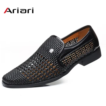

PU Leather Men Casual Shoes Hollow Out Mens Loafers Moccasins Breathable Slip On Business Formal Office Shoes Male Driving Shoes