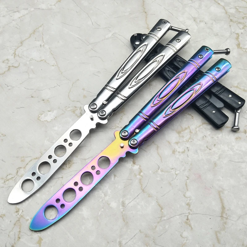 

Dropship 440C Steel Training folding Knife butterfly in knife titanium practice tool no edge dull training knife kit accessories