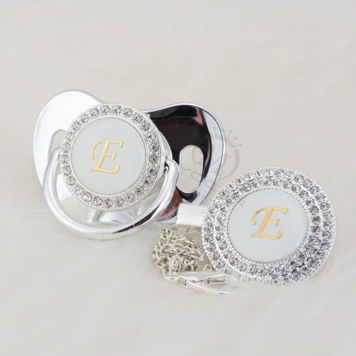 MIYOCAR набор серебряных пустышек и пустышек, инициалы буквенные E уникальные BPA бесплатные пустышки bling baby shower gift LE-1 - Цвет: LE-9-1   6-18M
