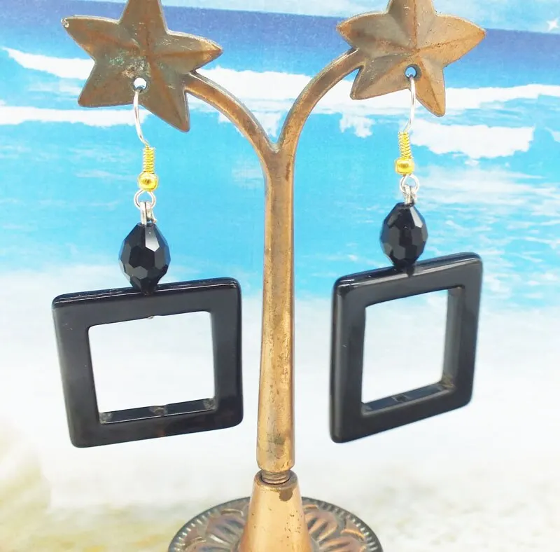 wholesale. 4 pairs of high quality earrings. 30MM natural black Brazilian, semi-precious stone earrings