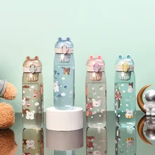 600ml water bottle plastic transparent cartoon bear pattern popular lid tea compartment design cute classic simple cup