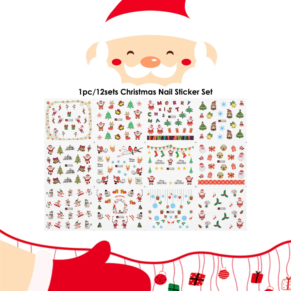 Разные типы, рождественские наклейки для ногтей, маникюрные наклейки для ногтей, Рождественский Санта, снеговик, дизайнерские наклейки, набор для дизайна ногтей, сделай сам