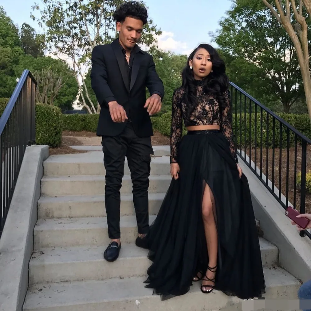 

Prom Dresses 2019 Formal Evening dress Party Pageant Gowns vestidos de gala Two Pieces Long Sleeve High Neck Dubai Cheap