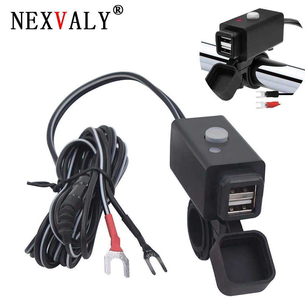 

NEXVALY Motorcycle USB Phone Charger Waterproof USB Power Adapter Switch 5V Dual Ports Smart Charging Power Socket for Phone