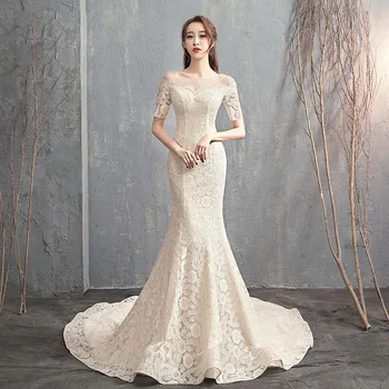 

Girls Wedding Dress Women's Sweetheart Full Lace Beach Wedding Dress Mermaid Bridal Gown Free Shipping