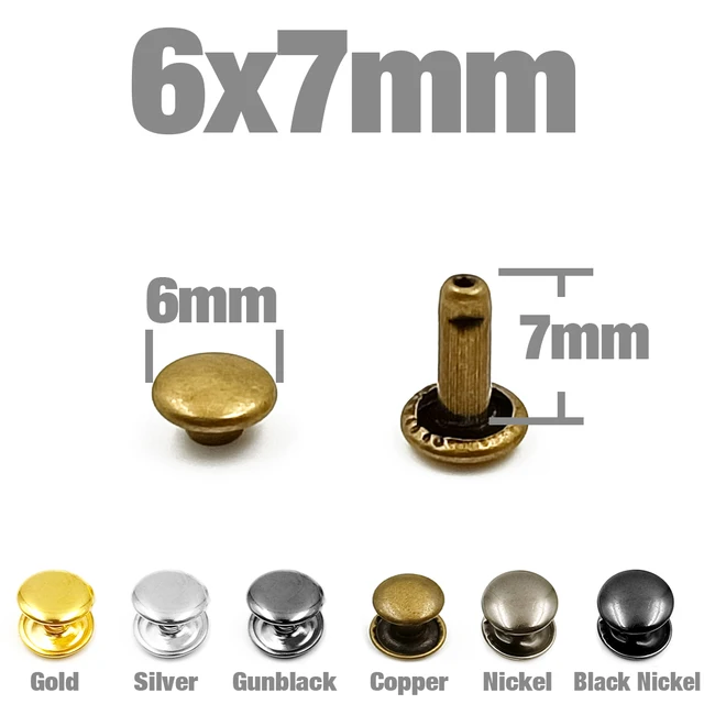 100Sets 5-12mm Metal Double Cap Rivets Stud Round Nail Spike For Leathercraft Repair Shoes Bag Belt Clothing Garment Accessories 6x7mm